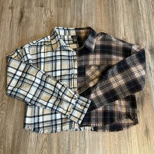 Rue21 Cropped Button Down Long Sleeve Flannel Shirt Size Small
